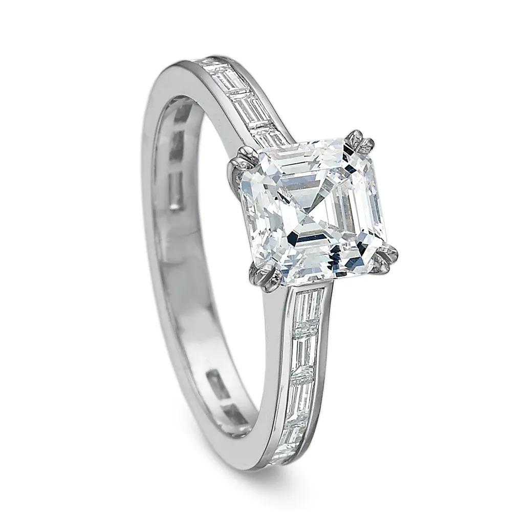 Classic Asscher Diamond Engagement Ring with Channel Set Diamond Band