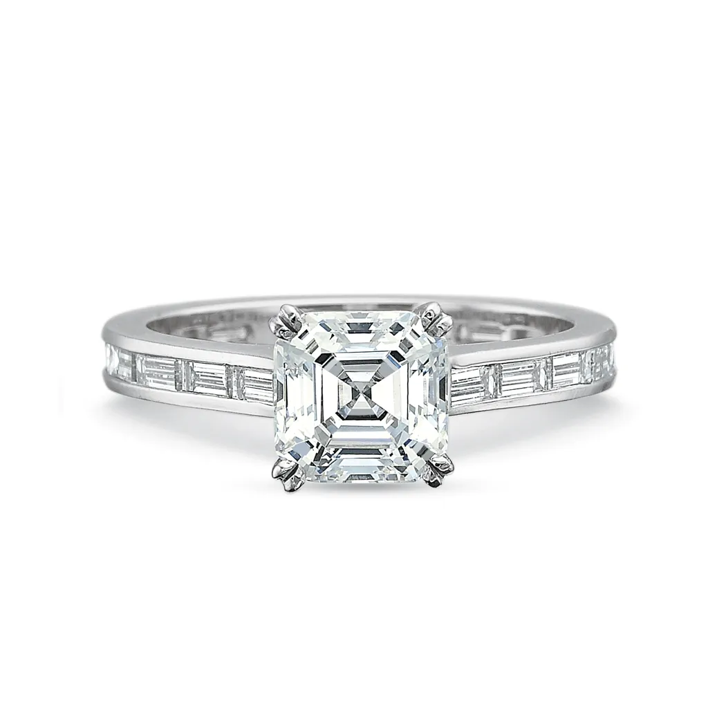 Classic Asscher Diamond Engagement Ring with Channel Set Diamond Band