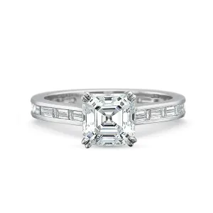 Classic Asscher Diamond Engagement Ring with Channel Set Diamond Band