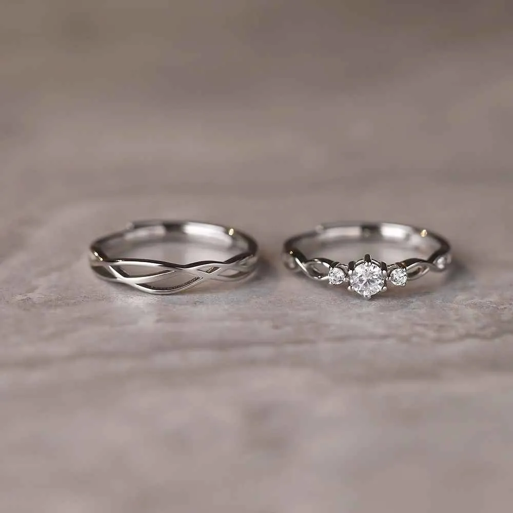 Classic Minimalist CZ Engagement Ring Set