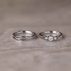 Classic Minimalist CZ Engagement Ring Set