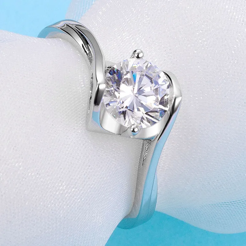 Classic Round Cut Moissanite Diamond Angle Solitaire Rings