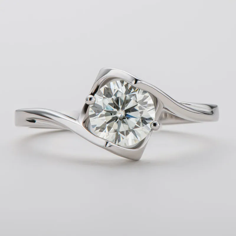 Classic Round Cut Moissanite Diamond Angle Solitaire Rings