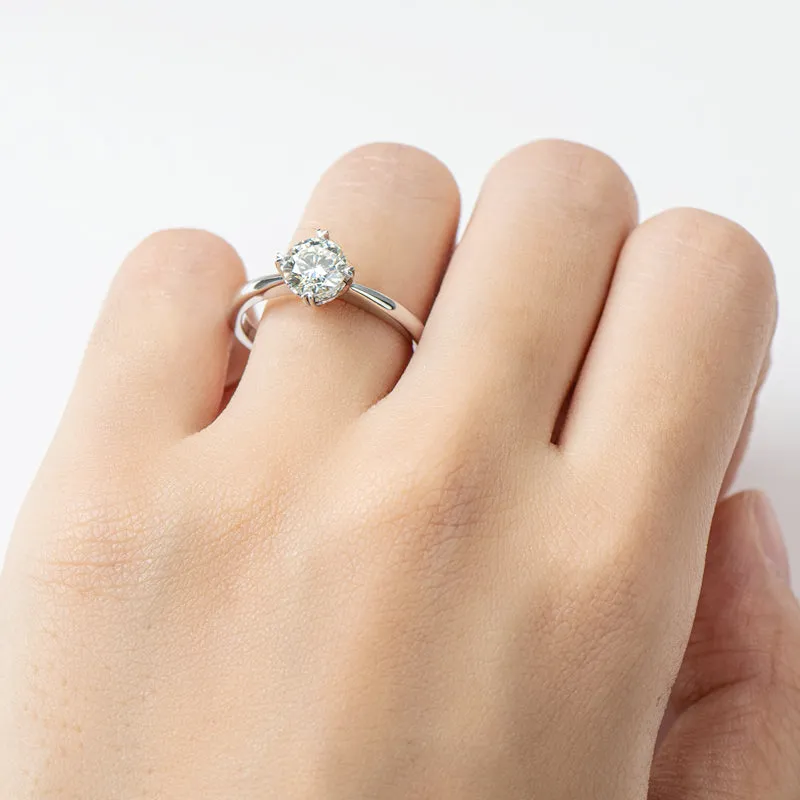 Classic Round Cut Moissanite Diamond Four Prong Solitaire Ring