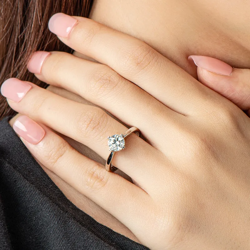 Classic Round Cut Moissanite Diamond Four Prong Solitaire Ring