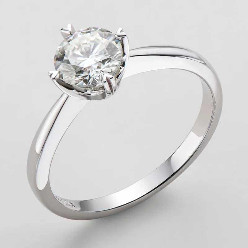 Classic Round Cut Moissanite Diamond Four Prong Solitaire Ring