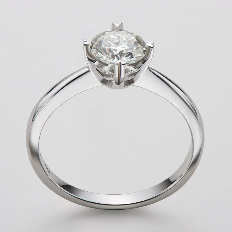 Classic Round Cut Moissanite Diamond Four Prong Solitaire Ring