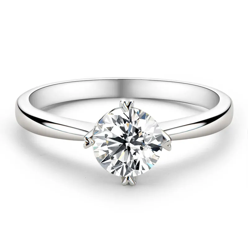 Classic Round Cut Moissanite Diamond Four Prong Solitaire Ring