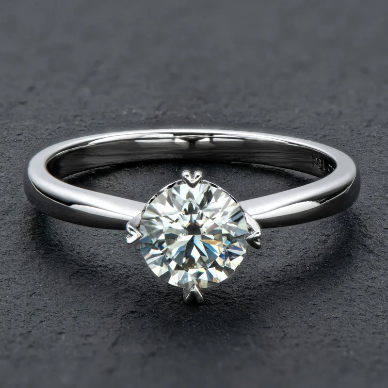 Classic Round Cut Moissanite Diamond Four Prong Solitaire Ring