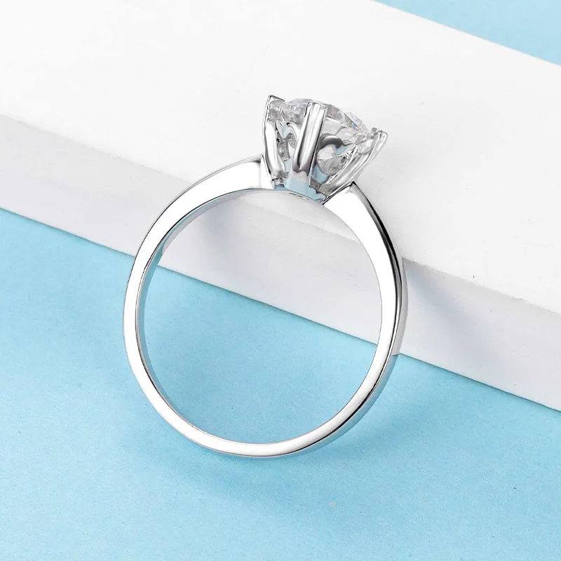 Classic Round Cut Moissanite Diamond Four Prong Solitaire Ring