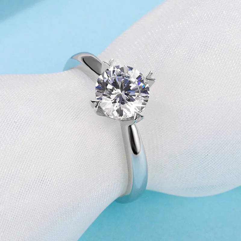 Classic Round Cut Moissanite Diamond Four Prong Solitaire Ring