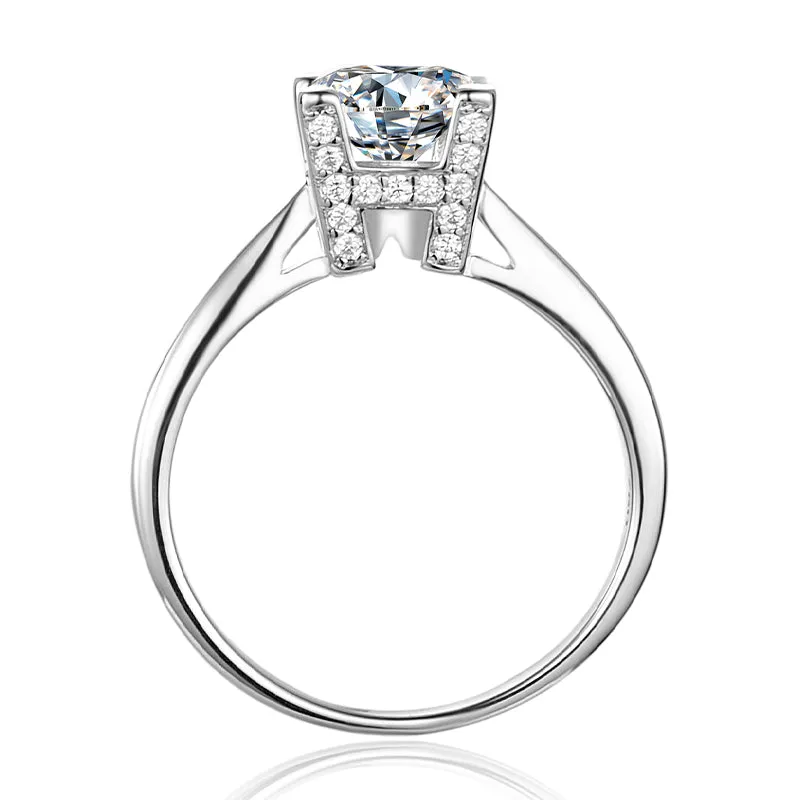 Classic Round Cut Moissanite Diamond HWLetter Solitaire Ring