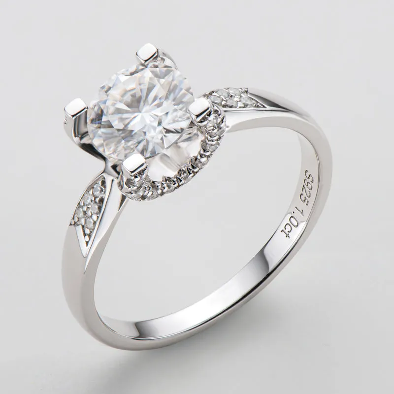 Classic Round Cut Moissanite Diamond Micro Setting Solitaire Ring