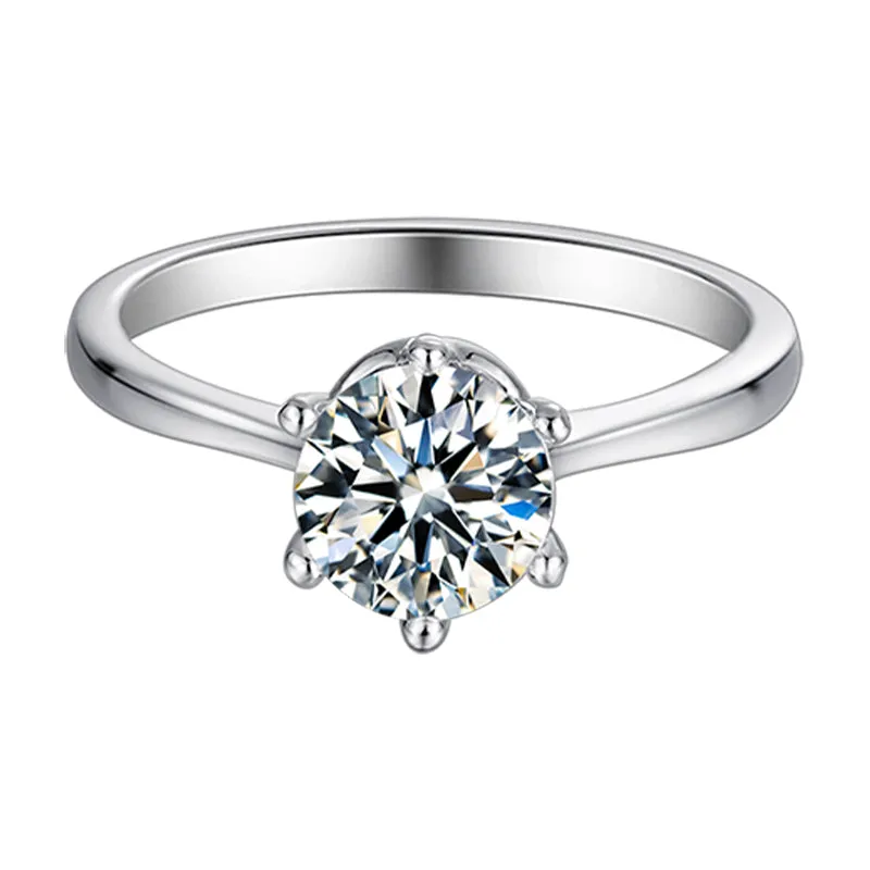 Classic Round Cut Moissanite Diamond New Six Prong Solitaire Rings
