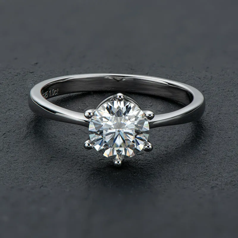 Classic Round Cut Moissanite Diamond New Six Prong Solitaire Rings