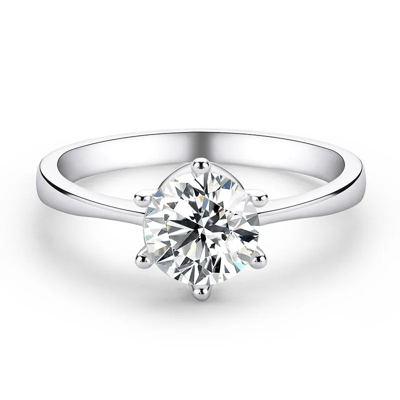 Classic Round Cut Moissanite Diamond New Six Prong Solitaire Rings