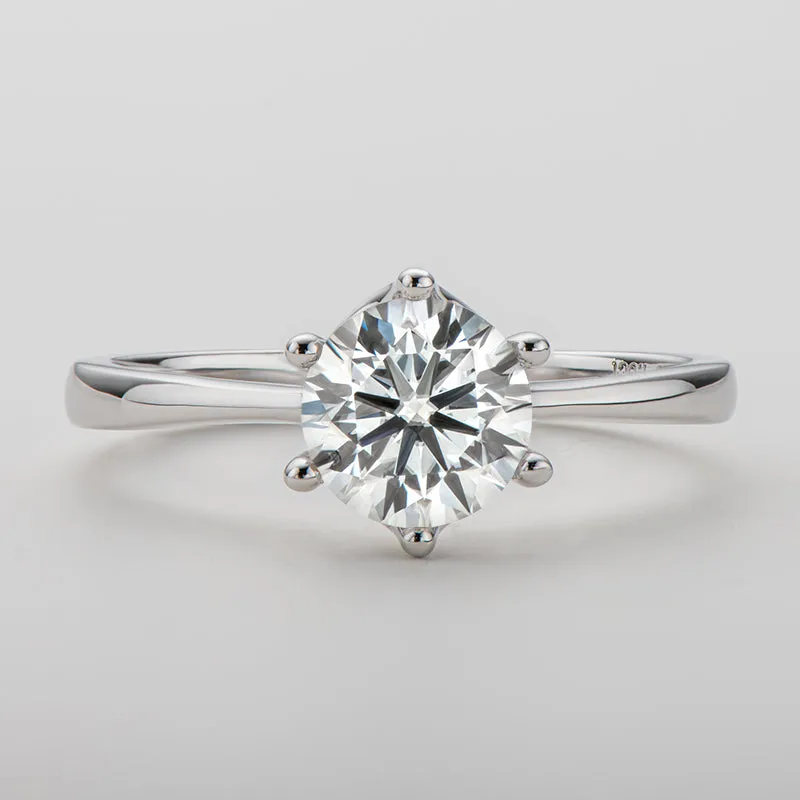 Classic Round Cut Moissanite Diamond New Six Prong Solitaire Rings
