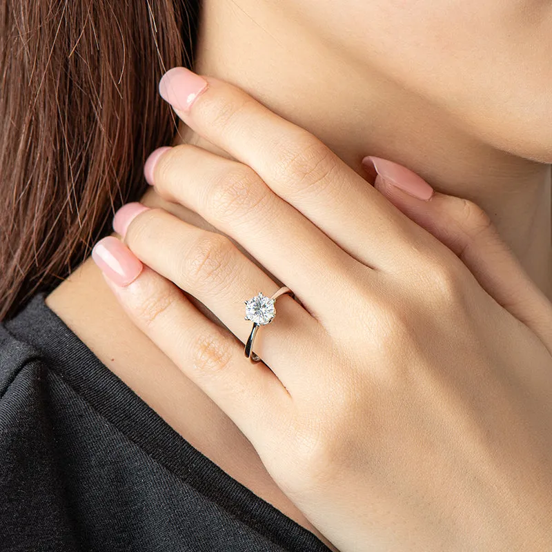 Classic Round Cut Moissanite Diamond New Six Prong Solitaire Rings