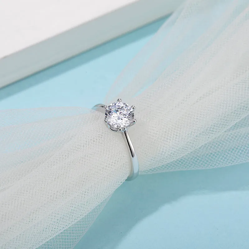 Classic Round Cut Moissanite Diamond New Six Prong Solitaire Rings