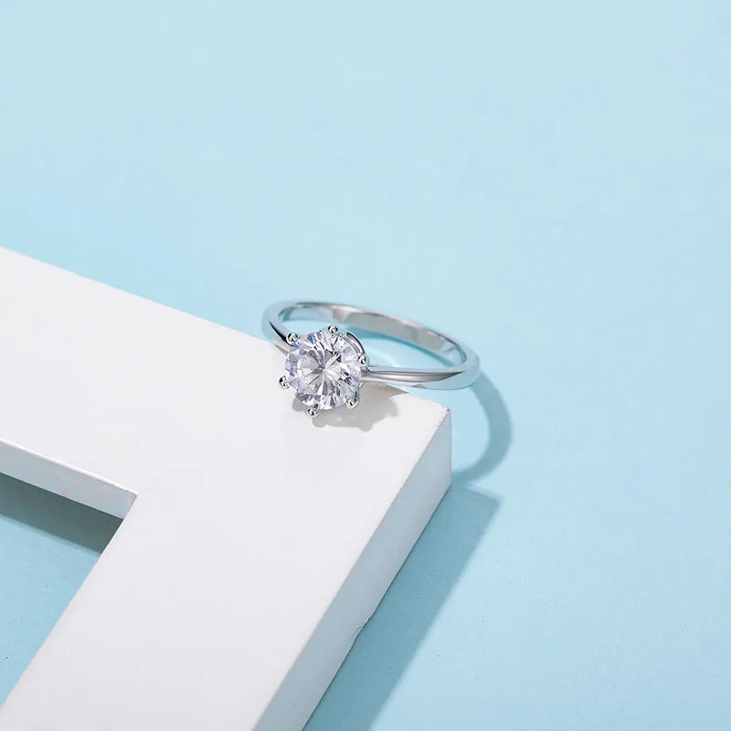 Classic Round Cut Moissanite Diamond New Six Prong Solitaire Rings