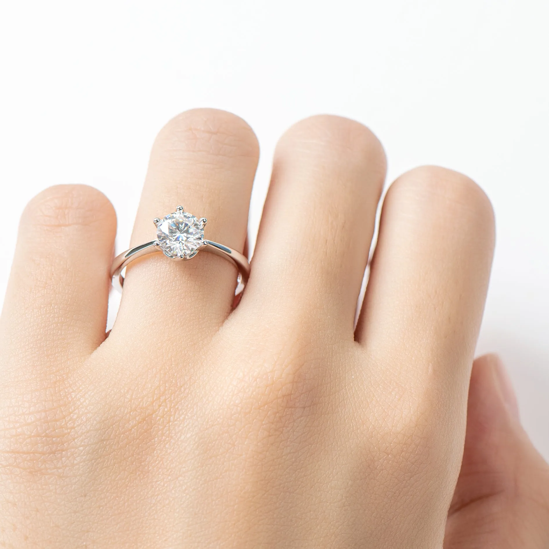 Classic Round Cut Moissanite Diamond New Six Prong Solitaire Rings