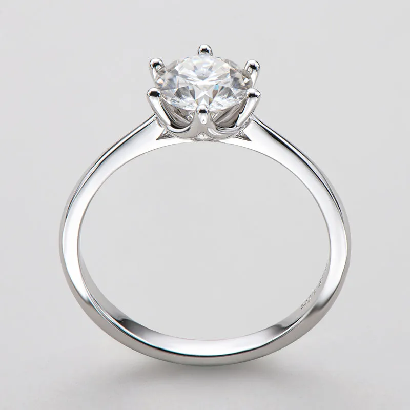 Classic Round Cut Moissanite Diamond New Six Prong Solitaire Rings