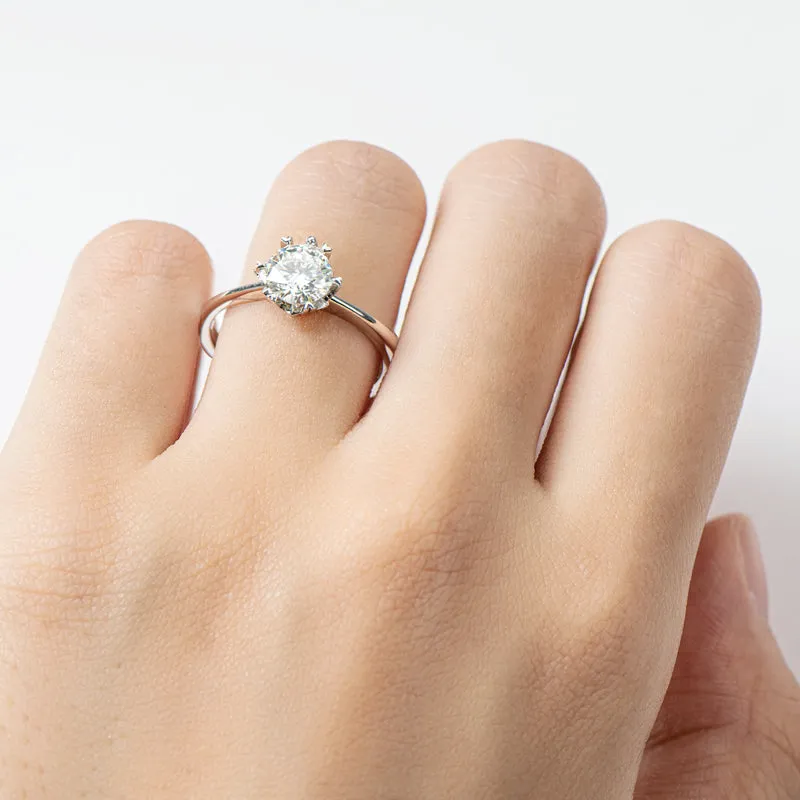 Classic Round Cut Moissanite Diamond Six Prong Solitaire Ring