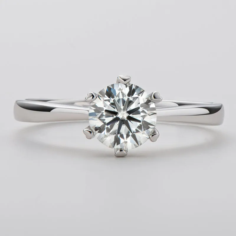 Classic Round Cut Moissanite Diamond Six Prong Solitaire Ring