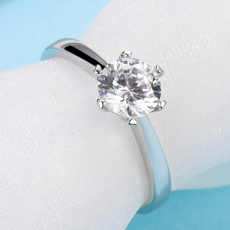 Classic Round Cut Moissanite Diamond Six Prong Solitaire Ring