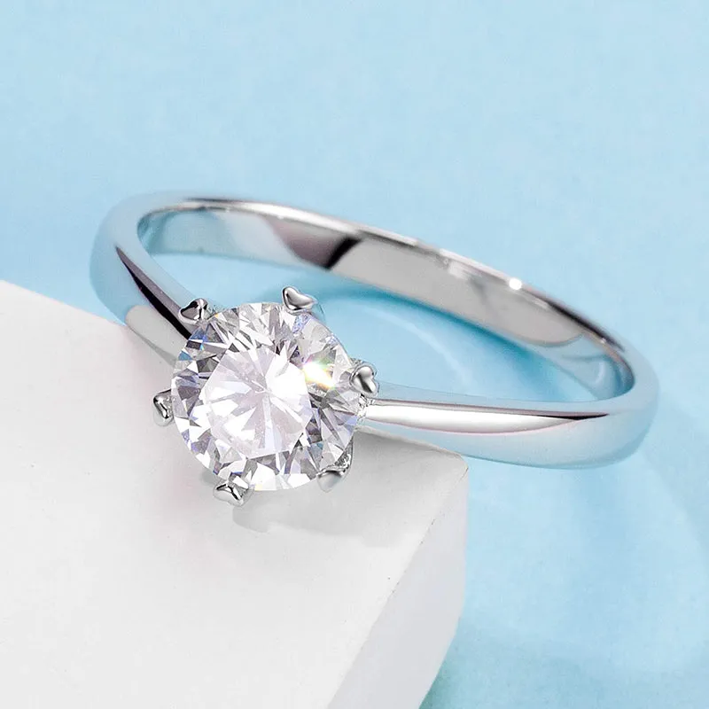 Classic Round Cut Moissanite Diamond Six Prong Solitaire Ring