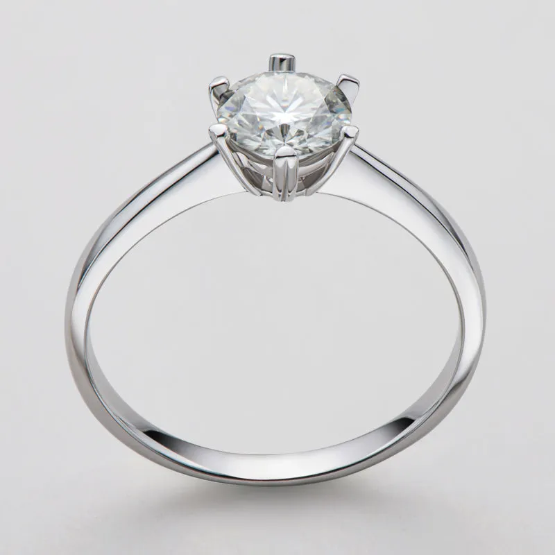 Classic Round Cut Moissanite Diamond Six Prong Solitaire Ring