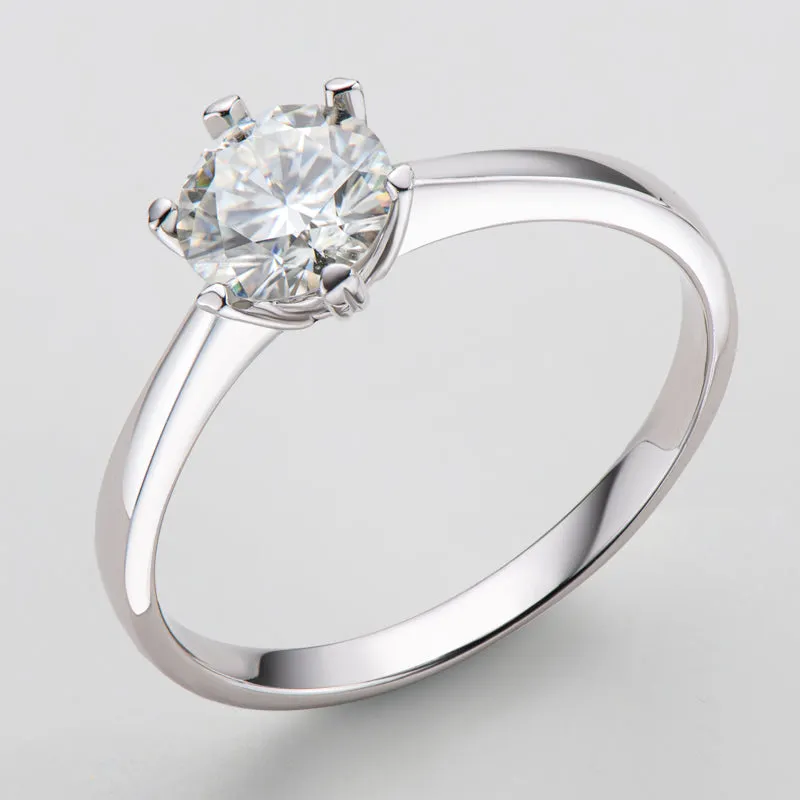 Classic Round Cut Moissanite Diamond Six Prong Solitaire Ring