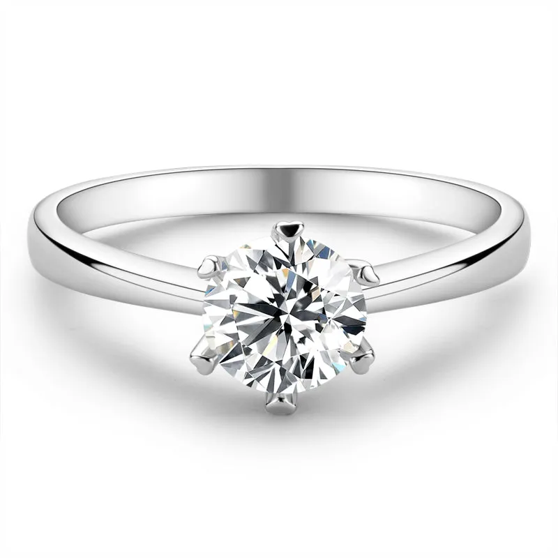 Classic Round Cut Moissanite Diamond Six Prong Solitaire Ring