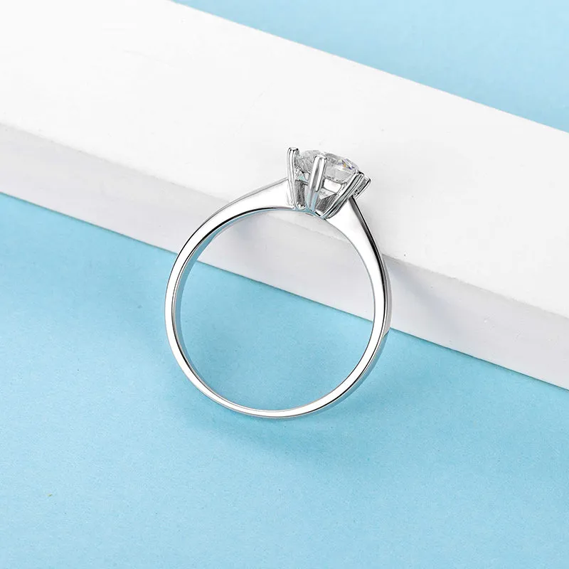 Classic Round Cut Moissanite Diamond Six Prong Solitaire Ring