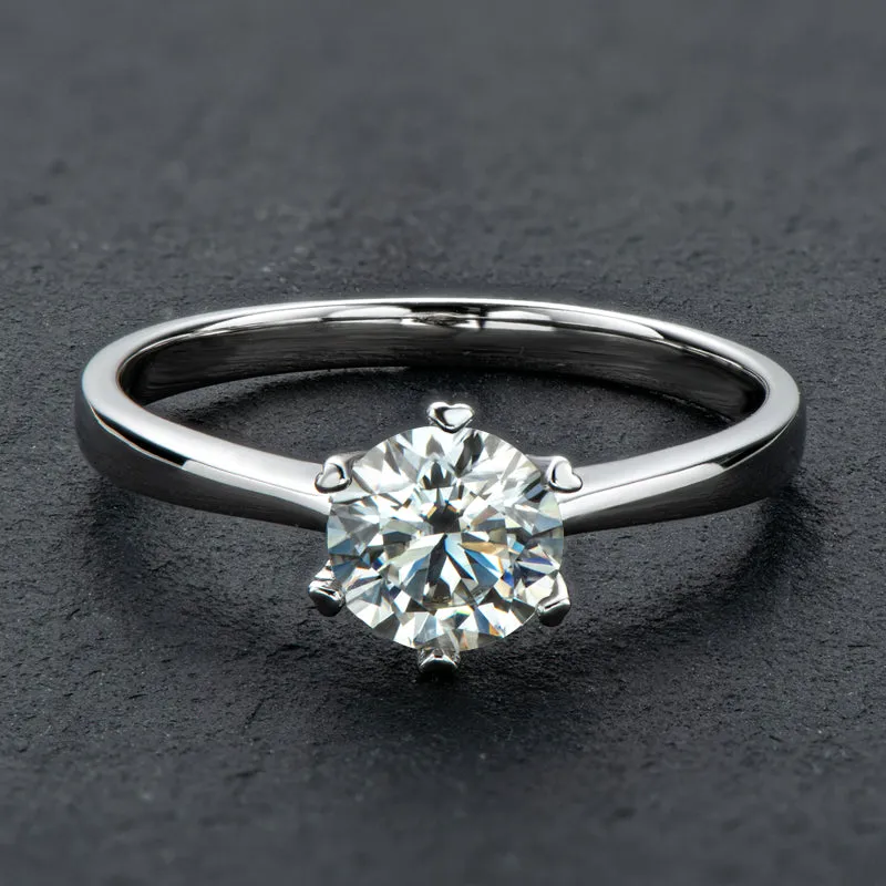 Classic Round Cut Moissanite Diamond Six Prong Solitaire Ring
