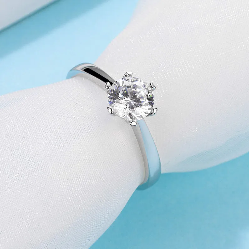 Classic Round Cut Moissanite Diamond Six Prong Solitaire Ring