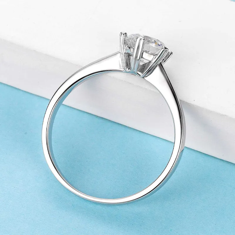 Classic Round Cut Moissanite Diamond Six Prong Solitaire Ring
