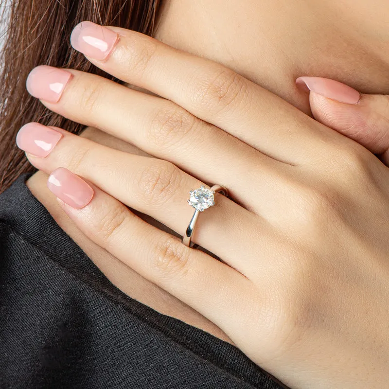 Classic Round Cut Moissanite Diamond Six Prong Solitaire Ring