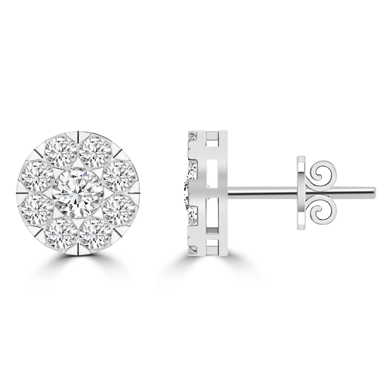 Cluster Diamond Stud Earrings with 0.25ct Diamonds in 9K White Gold - 9WECLUS25GH