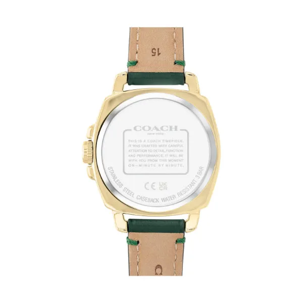 Coach Boyfriend Green Leather Strap Gold Dial Quartz Watch for Ladies - 14503982