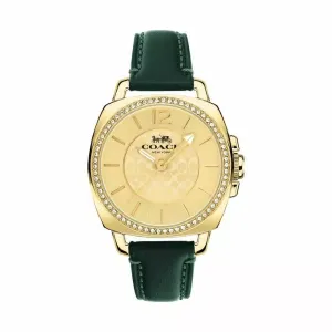 Coach Boyfriend Green Leather Strap Gold Dial Quartz Watch for Ladies - 14503982
