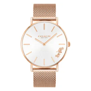 Coach Perry Rose Gold Mesh Bracelet Silver Dial Quartz Watch for Ladies - 14503126