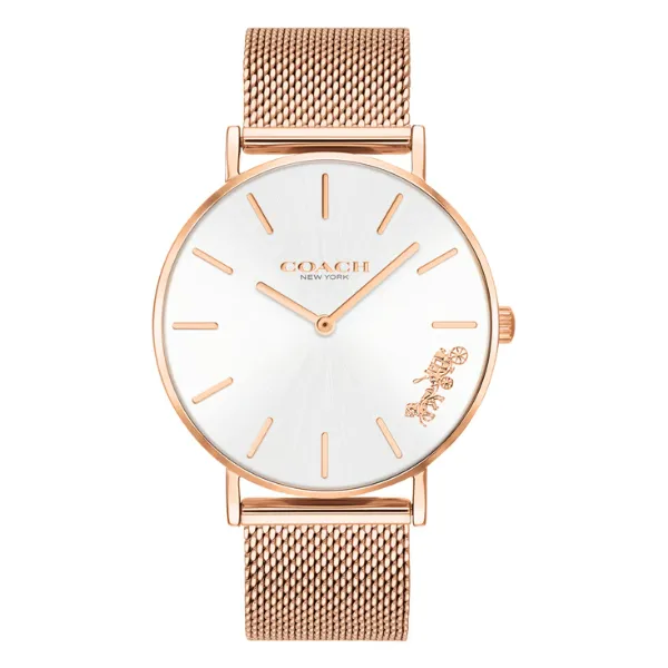 Coach Perry Rose Gold Mesh Bracelet Silver Dial Quartz Watch for Ladies - 14503126