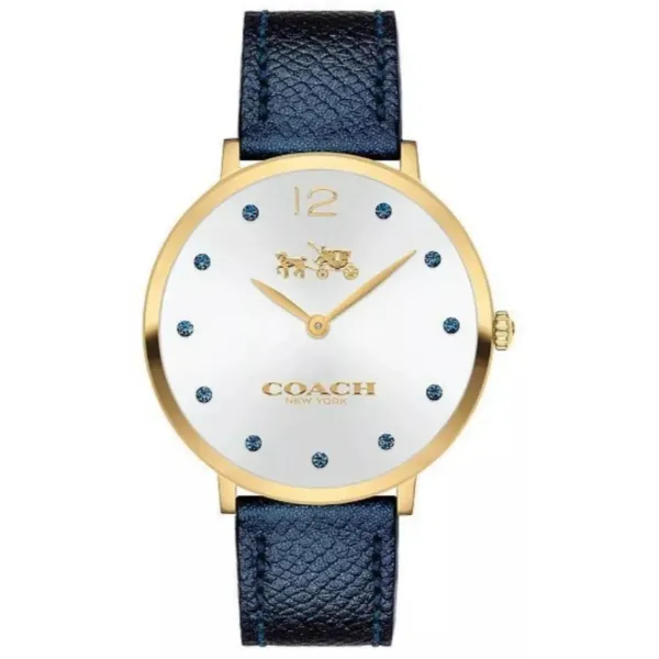 Coach Slim Easton Blue Leather Strap Silver Dial Quartz Watch for Ladies - 14502687