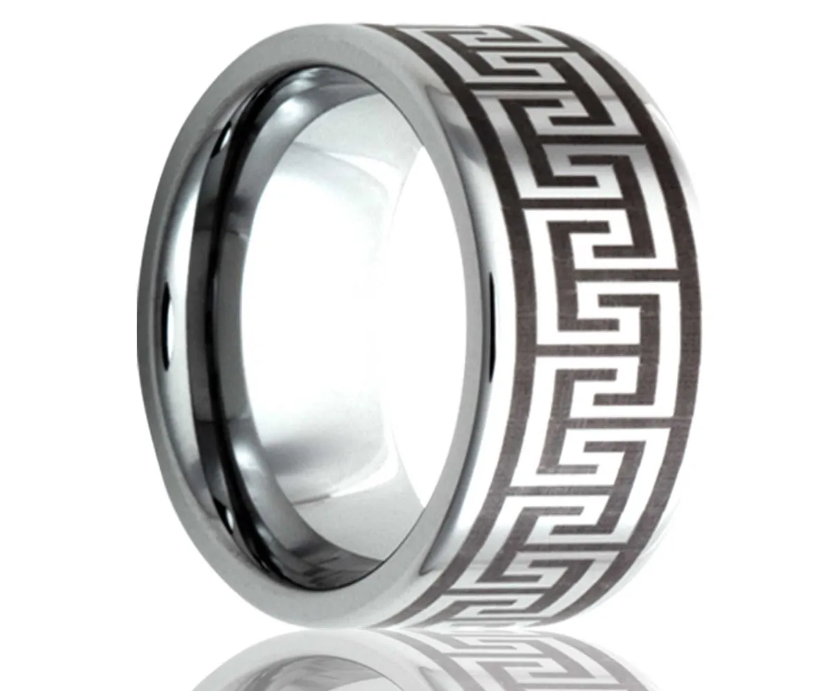 Cobalt Laser Engraved Geometric Ring