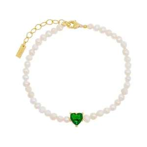 Colored CZ Heart Pearl Bracelet