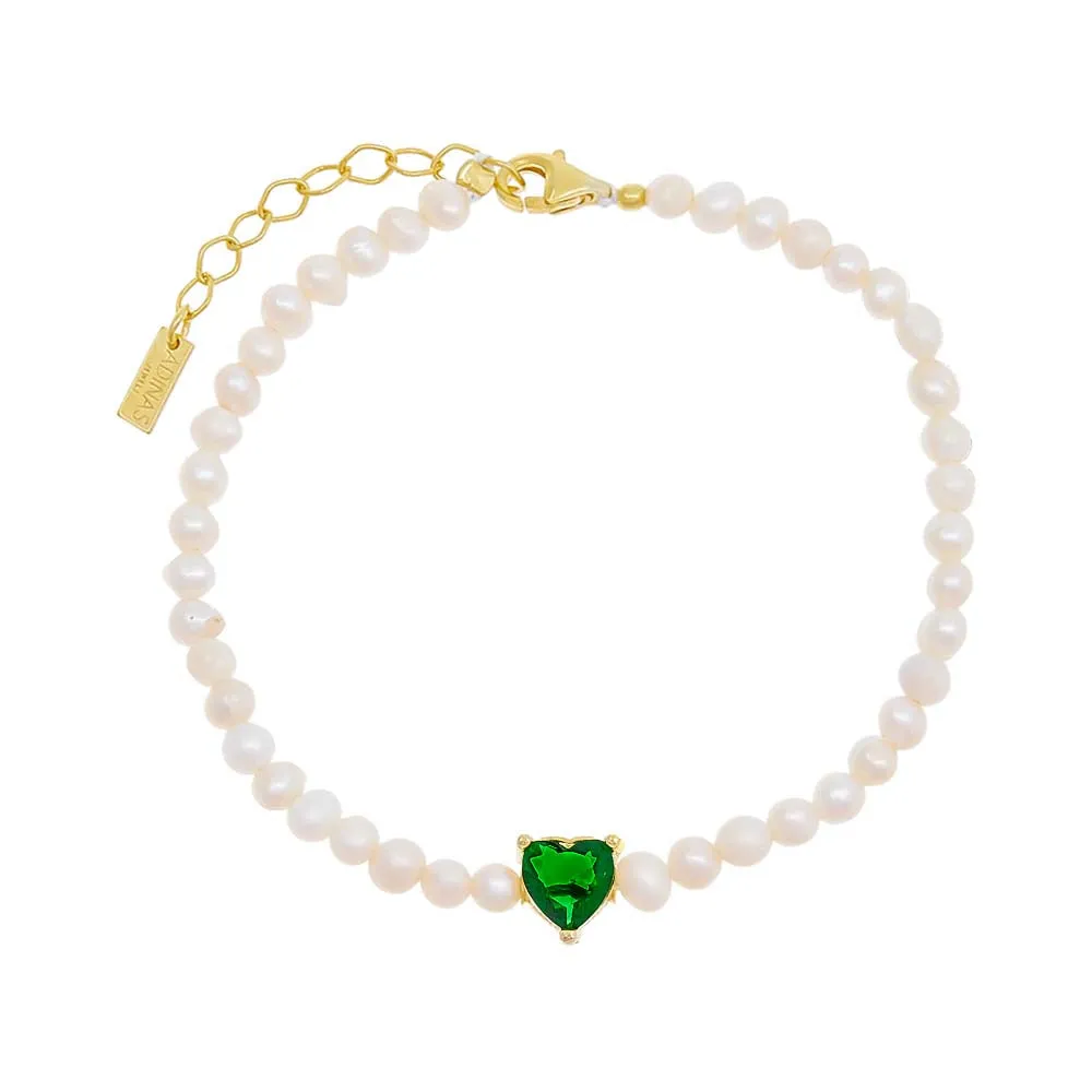 Colored CZ Heart Pearl Bracelet