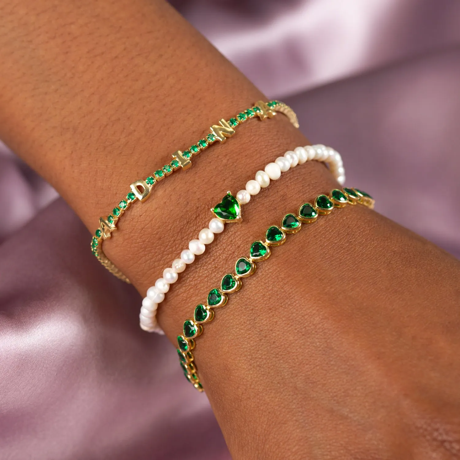 Colored CZ Heart Pearl Bracelet