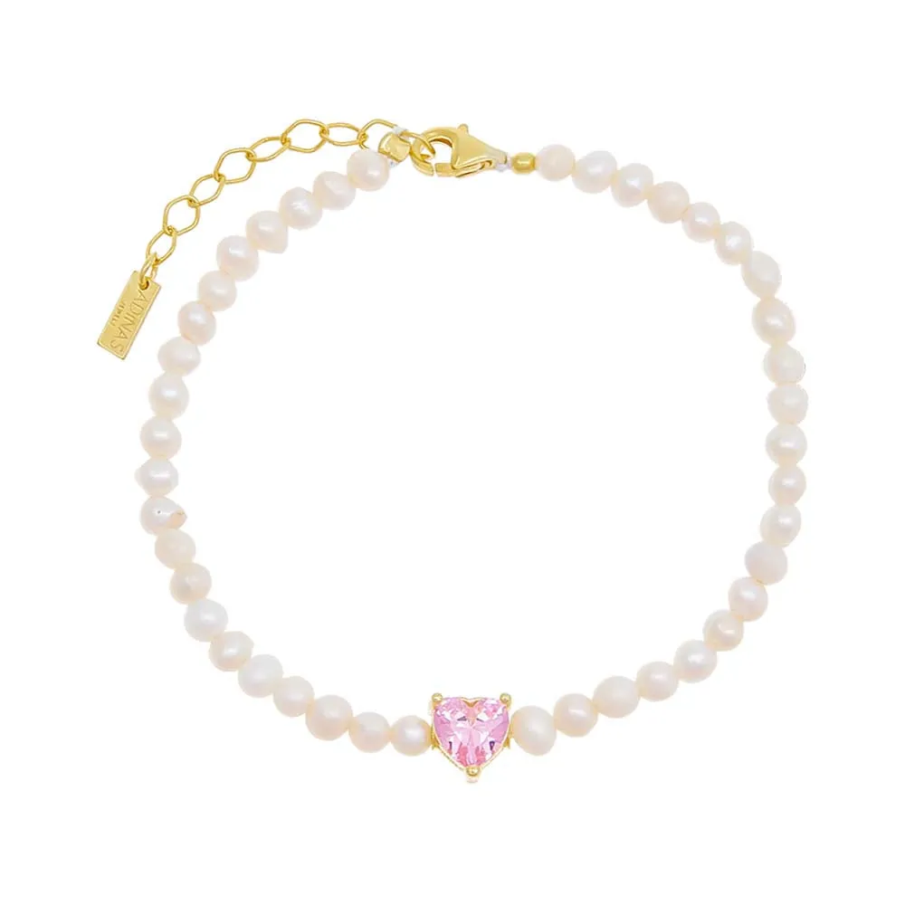 Colored CZ Heart Pearl Bracelet