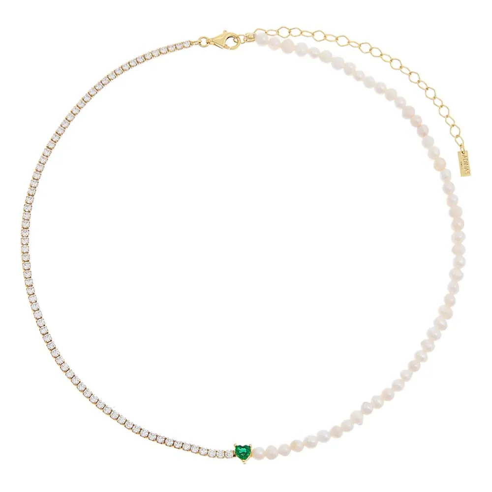 Colored Heart Pearl X Tennis Choker